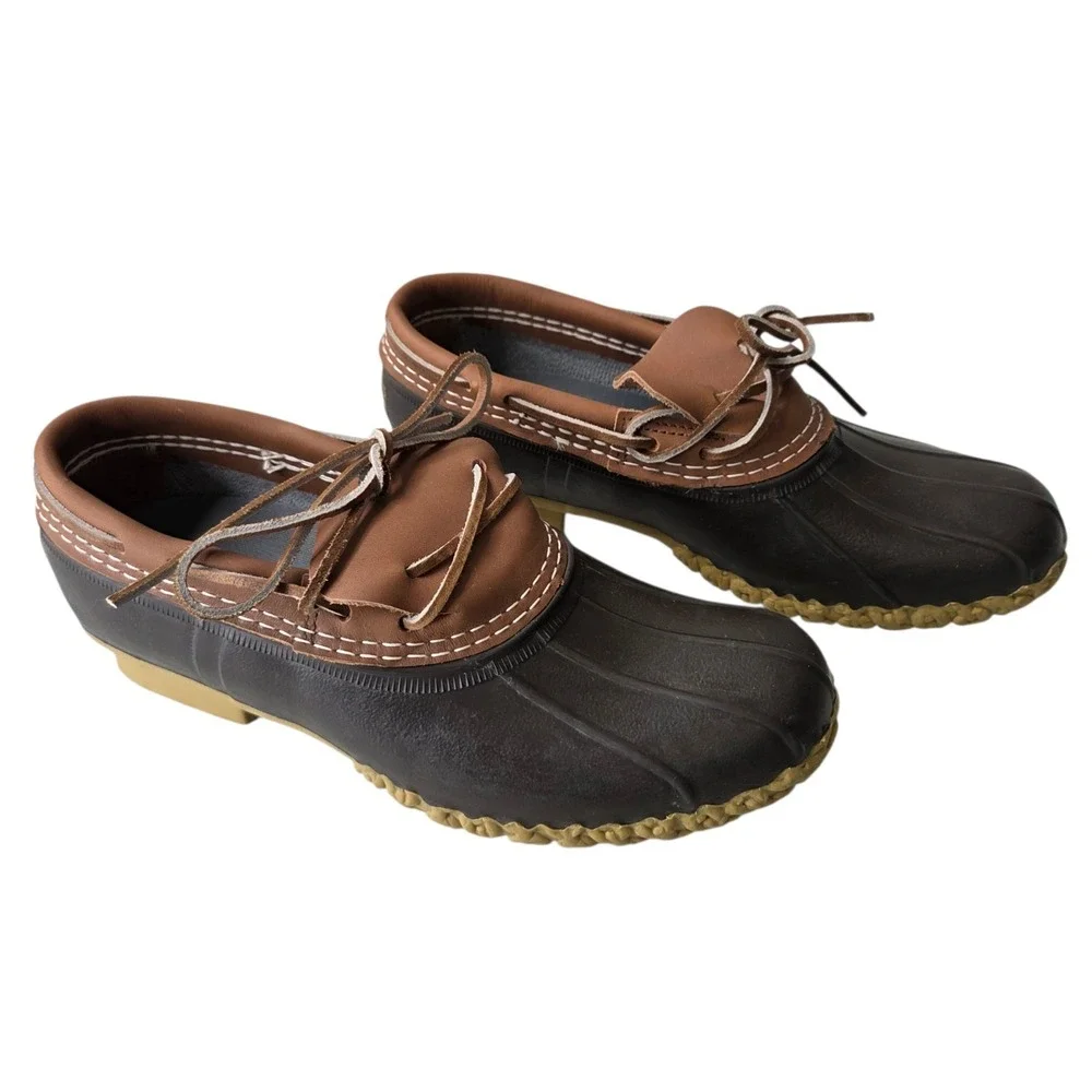 L.L. Bean Mens Bean Boots Low Cut SZ 7N Brown Leather Rubber Shoes Waterproof